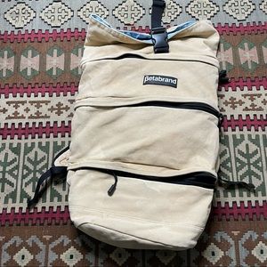 Betabrand Beige Canvas Roll-Top Backpack with Black Trim